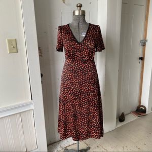 MNG by Mango Floral Midi 1940s Style Dress